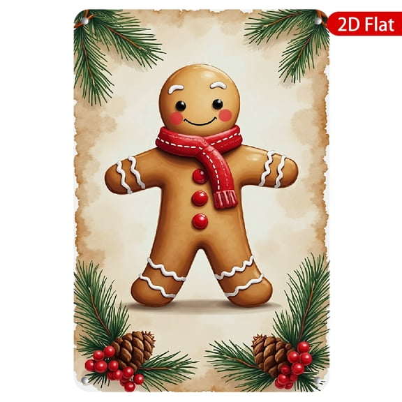 1pc Metal Wall Sign, 8x12 Inches, Featuring a Cheerful Gingerbread Man Design, Rustproof & UV Protected, Perfect for Holiday Decor, Ideal for Home, Kitchen, Cafe, Bar, or Garden