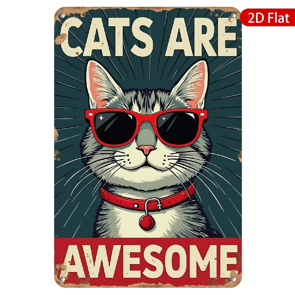 1pc Metal Wall Sign, 8x12 Inches, Featuring a Cool Cat with Sunglasses ...