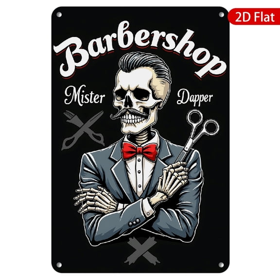 1pc Metal Wall Sign, 8x12 Inches, Featuring Dapper Skeleton Barber Design, Rustproof & UV Protected, Perfect for Barbershops, Home Decor, Man Caves, Cafe, Garage, Unique Gift Idea