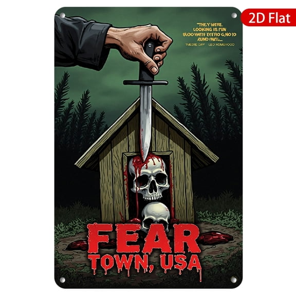 1pc Metal Wall Sign, 8x12 Inches, Featuring "Fear Town, USA" Artwork, Durable & Weather-Resistant, Perfect for Spooky Decor in Homes, Bars, Cafes, or Halloween Parties