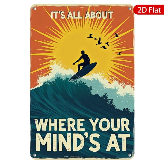 1pc Metal Wall Sign, 8x12 Inches, Featuring Surfer in Action, Vibrant Colors, Rustproof & UV Protected, Perfect for Beach House, Surf Shack, Home Decor, Ideal for Outdoor, Porch, Garage, Cafe, Bar