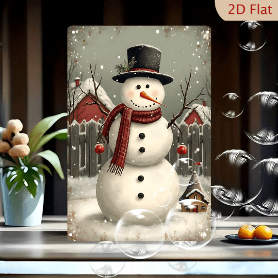 1pc Metal Wall Sign, 8x12 Inches, Festive Snowman with Top Hat & Red ...