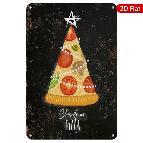 1pc Metal Wall Sign, 8x12 Inches, Fun Christmas Pizza Design, Rustproof & UV Protected, Perfect for Kitchen, Dining Room, Cafe, Bar, Holiday Home Decor, Unique Gift Idea, Vibrant Colors and Artwork