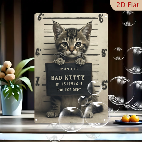 1pc Metal Wall Sign, 8x12 Inches, Funny Bad Kitty Cat Mugshot Police Dept Decorative Sign, Humorous Pet Lover Wall Art, Ideal for Home, Bar, Office, Garage, Cafe Decor, Unique Gift for Cat Owners,