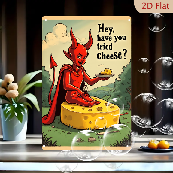 1pc Metal Wall Sign, 8x12 Inches, Funny Devil Cheese Themed Decorative Sign, Perfect for Kitchen, Dining Room, Home Bar, Man Cave, Cafe, Restaurant Decor