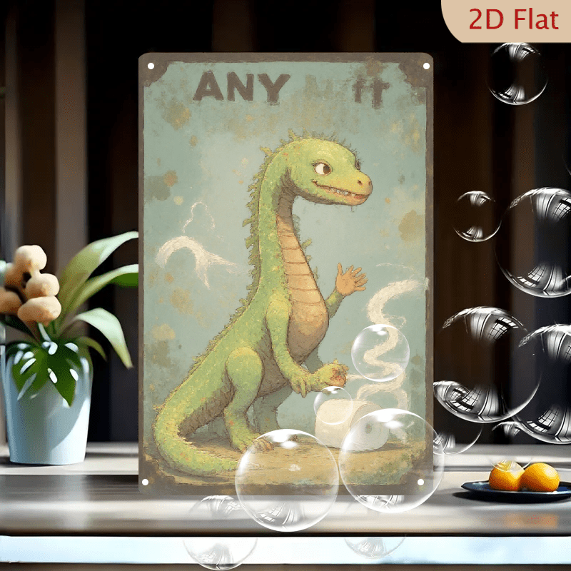 1pc Metal Wall Sign, 8x12 Inches, Funny Green Dragon with Apple and ...
