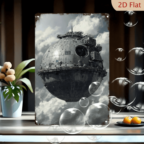 1pc Metal Wall Sign, 8x12 Inches, Futuristic Floating Sphere Decorative ...