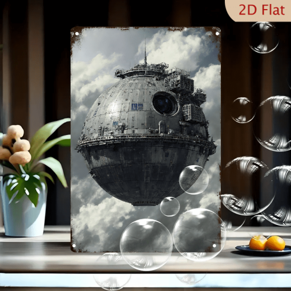 1pc Metal Wall Sign, 8x12 Inches, Futuristic Floating Sphere Decorative Sign, Perfect for Home, Office, Cafe, Bar, and Sci-Fi Themed Decor