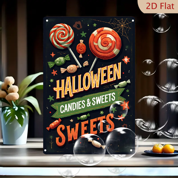 1pc Metal Wall Sign, 8x12 Inches, Halloween Candies & Sweets Decorative Sign, Vibrant Candy-Themed Design Perfect for Trick-or-Treat Season, Ideal for Home, Kitchen, Cafe, Bar, Garden Decor