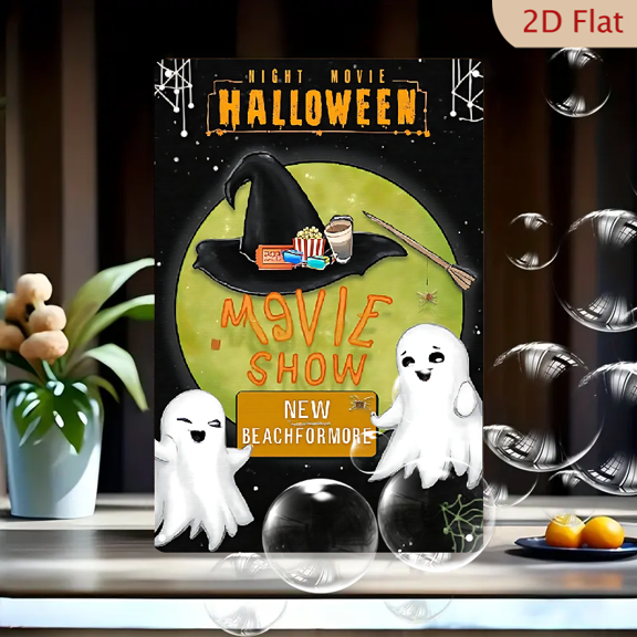 1pc Metal Wall Sign, 8x12 Inches, Halloween Movie Show Sign with Ghosts and Witch Hat, Perfect for Home, Garden, Cafe, Bar, Halloween Party Decor, Unique Decorative Plaques