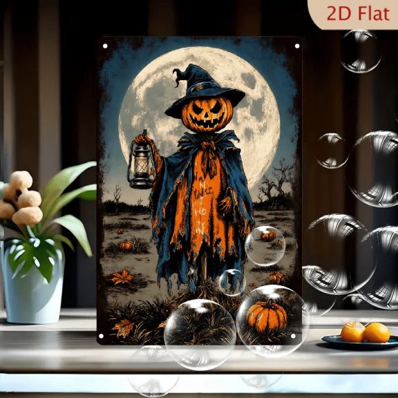 1pc Metal Wall Sign, 8x12 Inches, Halloween Pumpkin Scarecrow Decorative Sign, Perfect for Outdoor Decoration, Porch, Garage, Home, Cafe, Bar, Garden Decor