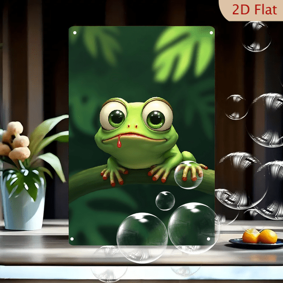 1pc Metal Wall Sign, 8x12 Inches, Halloween Quirky Big-Eyed Green Frog Decorative Sign, Ideal for Outdoor, Porch, Garage, Home, Kids Room, Cafe, Bar, Game Room, Garden Decor, Holiday Decorations,
