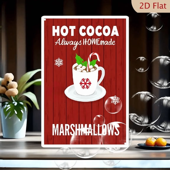 1pc Metal Wall Sign, 8x12 Inches, Hot Cocoa Always HOMEmade Decorative Sign, Featuring a Cozy Cocoa Mug with Marshmallows and Holiday Accents, Perfect for Home, Kitchen, Cafe
