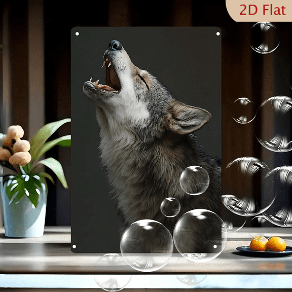1pc Metal Wall Sign, 8x12 Inches, Howling Wolf Decorative Plaque, Perfect for Home, Cabin, Lodge, Outdoor Decor, Wildlife Themed Art, Ideal for Living Room, Den, Garage, Bar, Cafe,