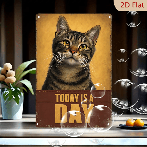 1pc Metal Wall Sign, 8x12 Inches, Inspirational Cat Artwork with "Today Is A Day" Quote, Perfect for Home, Office, Kitchen, Pet Lovers, Ideal for Gift Giving, Decorative Signs and