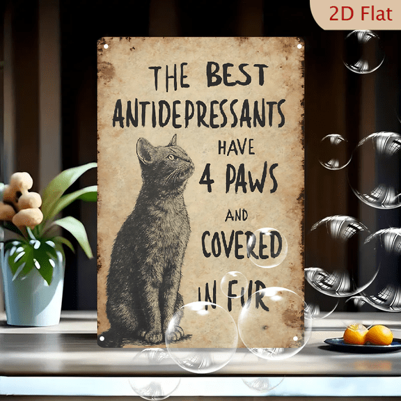 1pc Metal Wall Sign, 8x12 Inches, Inspirational Cat Quote Decorative Sign, Features Adorable Cat Illustration, Perfect for Home, Living Room, Office, Cat Lovers Gift, Pet-Themed Decor,