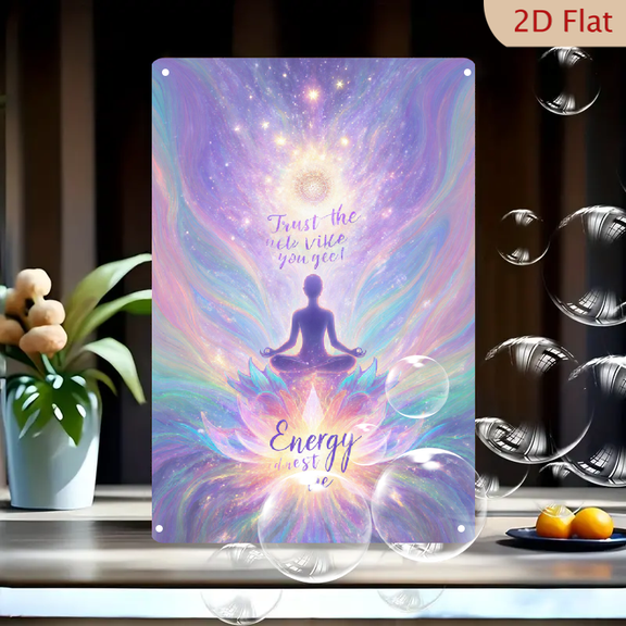 1pc Metal Wall Sign, 8x12 Inches, Inspirational Meditation Artwork, Featuring Calm Lotus and Spiritual Energy Design, Perfect for Home Decor