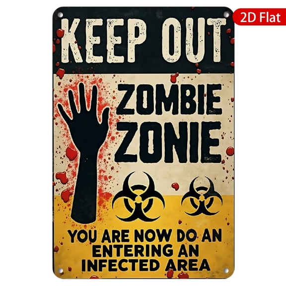 1pc Metal Wall Sign, 8x12 Inches, "Keep Out Zombie Zone" Design, Rustproof & UV Protected, Perfect for Halloween Decor, Home, Yard, Garage, Warning Sign for Infected Areas