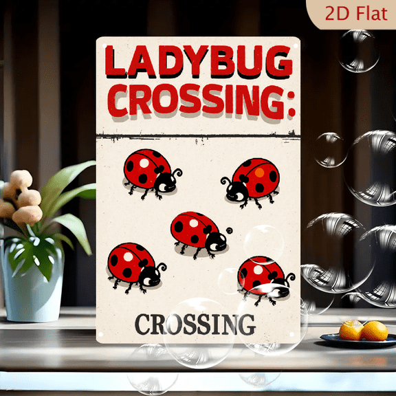 1pc Metal Wall Sign, 8x12 Inches, Ladybug Crossing Decorative Sign, Perfect for Garden, Home, or Office Decor, Ideal for Nature Lovers, Kids' Rooms