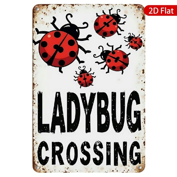 1pc Metal Wall Sign, 8x12 Inches, Ladybug Crossing Design, Rustproof & Weather-Resistant, Perfect for Home Decor, Garden Decoration, Outdoor Spaces, Kid-Friendly Environment, Garage Art