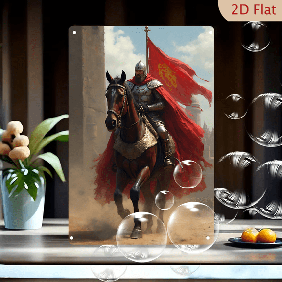 1pc Metal Wall Sign, 8x12 Inches, Majestic Knight on Horseback Decorative Sign, Perfect for Medieval Themed Decor, Home, Office, Cafe, Bar, Studio, and Game Room