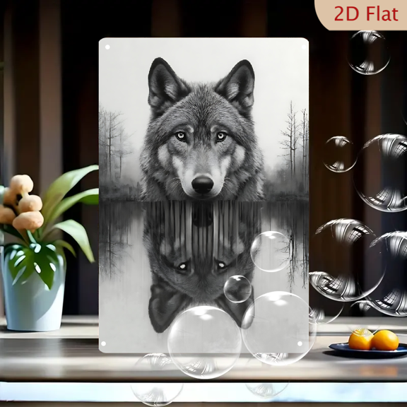 1pc Metal Wall Sign, 8x12 Inches, Majestic Wolf Reflection Decorative Sign, Perfect for Outdoor, Home, Office, Cabin, Wildlife Enthusiasts, Nature Lovers, Ideal for Wall Art, Rustic