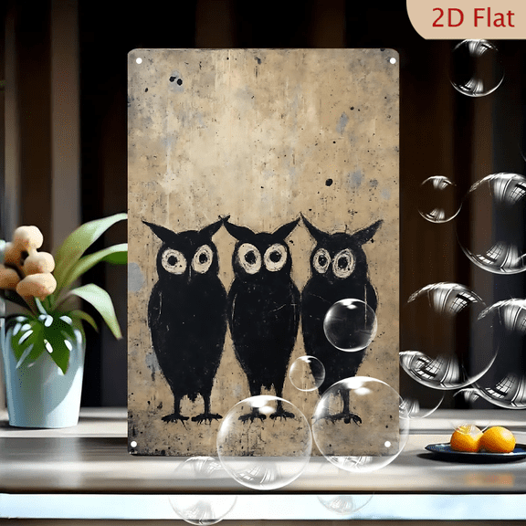 1pc Metal Wall Sign, 8x12 Inches, Mystical Black Owl Trio Art, Rustic Farmhouse Halloween & Fall Decor, Ideal for Outdoor, Indoor, Porch, Patio, Garage, Living Room, Bedroom, Cafe, Bar, Garden