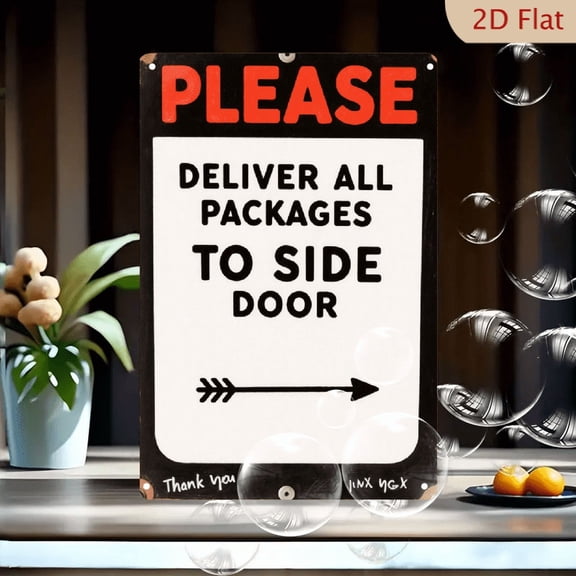 1pc Metal Wall Sign, 8x12 Inches, "PLEASE DELIVER ALL PACKAGES TO SIDE DOOR" Package Delivery Direction Sign with Arrow, Handwritten "Thank You" &
