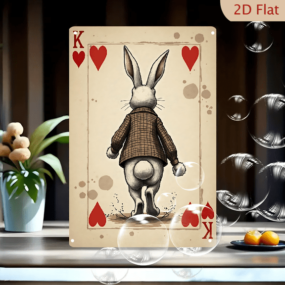1pc Metal Wall Sign, 8x12 Inches, Playing Card King of Hearts Rabbit Decorative Sign, Perfect for Game Room, Family Room, Home Decor, Bar, Cafe, Man Cave, Unique Artwork