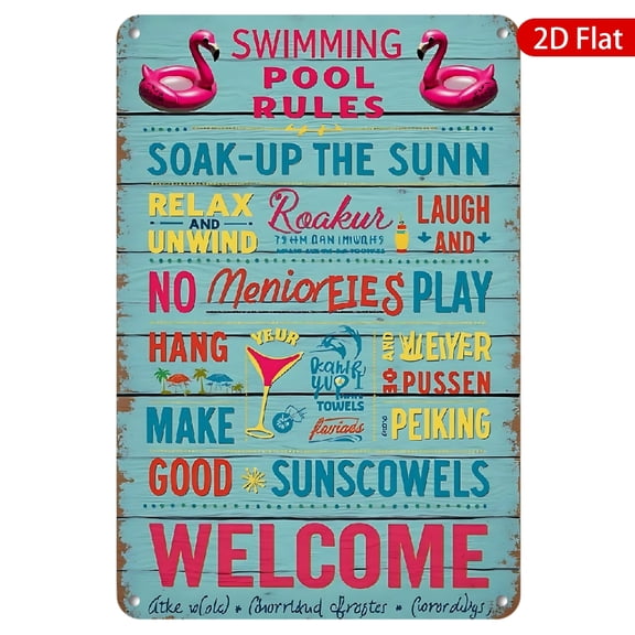 1pc Metal Wall Sign, 8x12 Inches, Pool Rules Theme, Rustproof & UV Protected, Perfect for Indoor or Outdoor Use, Decorative Sign for Home, Poolside, Garden, Bar, Beach House, Fun and Relaxing Vibe