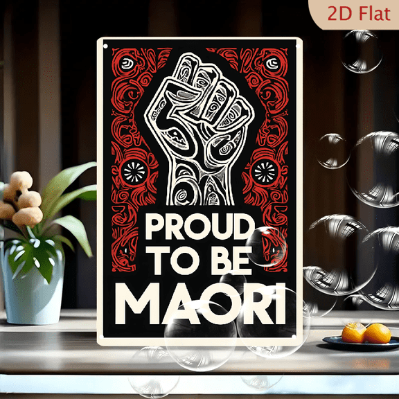 1pc Metal Wall Sign, 8x12 Inches, Proud to be Maori Art Metal Sign, Indigenous Culture Fist Symbol Plaque, New Zealand Tribal Design Wall Decor, Ideal for Home, Office, Studio