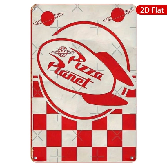 1pc Metal Wall Sign, 8x12 Inches, Retro "Pizza Planet" Theme, Vibrant Red and White Design, Perfect for Home, Kitchen, Restaurant, Cafe, Bar, Game Room Decor, Rustproof & UV Protected