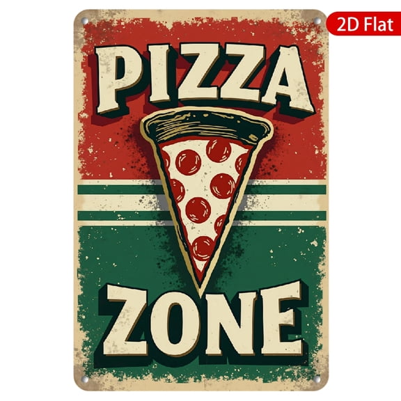 1pc Metal Wall Sign, 8x12 Inches, Retro Pizza Zone Design, Rustproof & UV Protected, Perfect for Kitchen, Diner, Pizza Shop, Home Bar, Restaurant, Man Cave Decor, Vintage Style Metal Decor