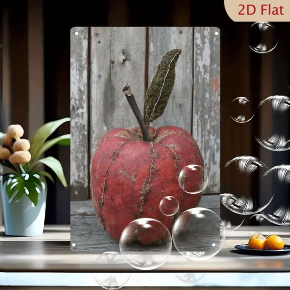 1pc Metal Wall Sign, 8x12 Inches, Rustic Primitive Red Apple Autumn Decor Sign, Ideal for Kitchen, Dining Room, Farmhouse, Cafe, Home, Bar, Garden, Porch, Outdoor Decor, Fall & Thanksgiving
