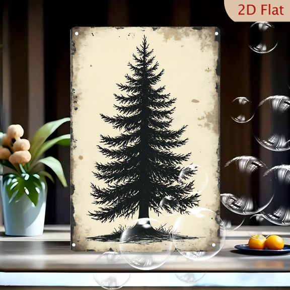 1pc Metal Wall Sign, 8x12 Inches, Rustic Vintage Black Pine Tree Silhouette Holiday Decor Sign, Ideal for Christmas, Winter Holiday Decorations, Farmhouse, Home, Office, Porch, Garage, Cafe, Bar