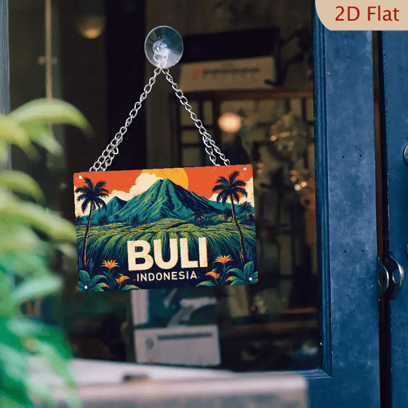 1pc Metal Wall Sign, 8x12 Inches, Scenic Buli Indonesia Landscape Decorative Sign, Featuring Lush Green Terraces and Majestic Mountains, Perfect for Home, Cafe, Bar, Garden Decor