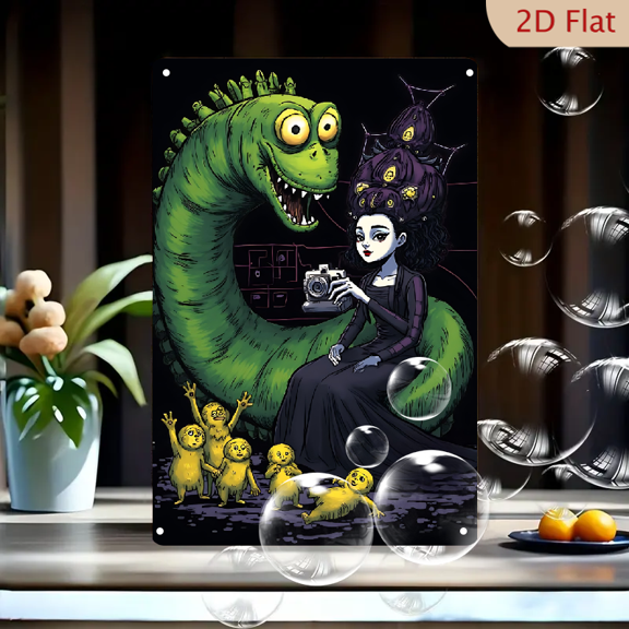 1pc Metal Wall Sign, 8x12 Inches, Spooky Fantasy Scene with Enchanted Creature and Mysterious Girl, Perfect for Halloween Home Decor, Unique Wall Art for Living Room, Bedroom, Cafe