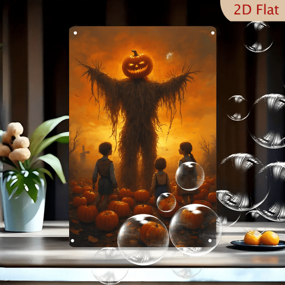 1pc Metal Wall Sign, 8x12 Inches, Spooky Halloween Scarecrow with Pumpkin Head Decorative Sign, Perfect for Outdoor, Front Porch, Garden, Home, Cafe