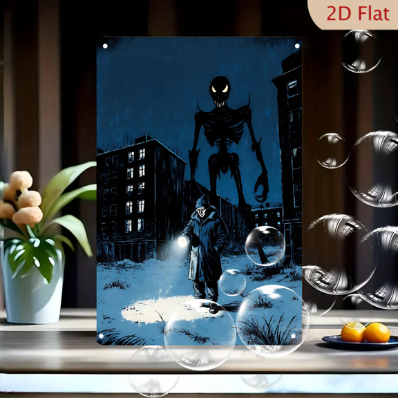 1pc Metal Wall Sign, 8x12 Inches, Spooky Urban Monster Scene Decorative Sign, Perfect for Halloween, Ideal for Indoor and Outdoor Decor, Home