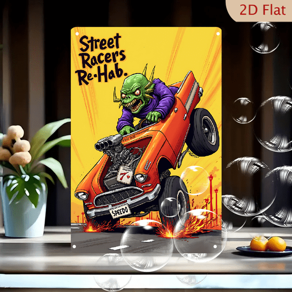 1pc Metal Wall Sign, 8x12 Inches, Street Racers Re-Hab Monster Car Artwork, Perfect for Automotive Fans, Garage, Man Cave, Home Decor, Unique Gift for Car Enthusiasts