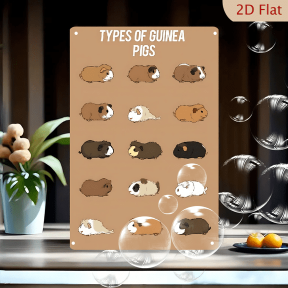 1pc Metal Wall Sign, 8x12 Inches, Types of Guinea Pigs Breeds Chart, Cute Pet Animal Educational Wall Art, Ideal Gift for Guinea Pig Lovers & Owners, Perfect for Bedroom