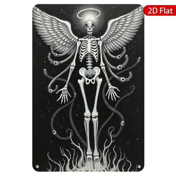 1pc Metal Wall Sign, 8x12 Inches, Unique Skeleton Angel Design, Rustproof & UV Protected, Perfect for Home, Office, Studio, Gothic Decor, Art Lovers, Creative Gift Idea