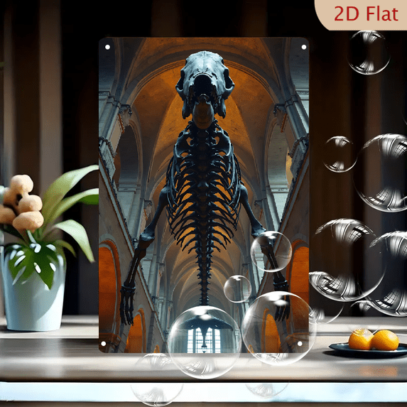 1pc Metal Wall Sign, 8x12 Inches, Unique Whale Skeleton Decorative Sign, Perfect for Museum, Classroom, Home, Nautical Theme Decor, Educational Display, Marine Life Awareness, Art Gallery