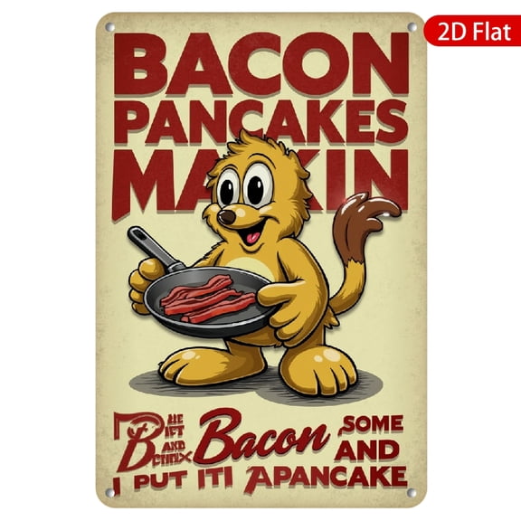 1pc Metal Wall Sign, 8x12 Inches, Vibrant Cartoon Design featuring a Cute Character with Bacon and Pancakes, Rustproof & UV Protected, Perfect for Kitchen, Cafe, Bar, Home Decor