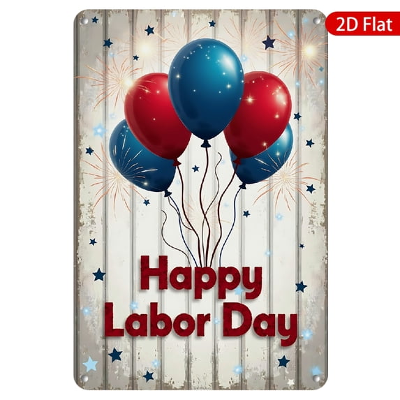 1pc Metal Wall Sign, 8x12 Inches, Vibrant Happy Labor Day Design with Colorful Balloons, Rustproof & UV Protected, Perfect for Home, Office, Party Decorations, Ideal for Outdoor and Indoor Use
