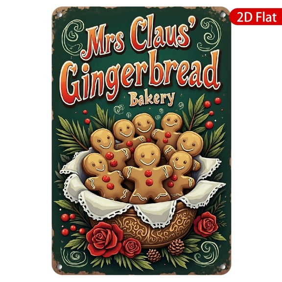 1pc Metal Wall Sign, 8x12 Inches, Vibrant Mrs. Claus' Gingerbread Bakery Design, Rustproof & UV Protected, Perfect for Christmas Decor, Kitchen, Bakery, Home, Cafe, Bar