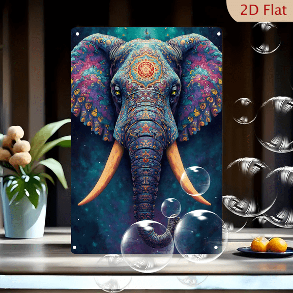 1pc Metal Wall Sign, 8x12 Inches, Vibrant Psychedelic Mandala Elephant Head Art Print, Ideal for Living Room, Bedroom, Office, Yoga Studio, Cafe, Bar, Home, Outdoor, Porch, Holiday Decorations