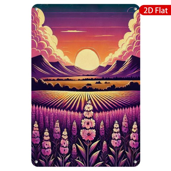1pc Metal Wall Sign, 8x12 Inches, Vibrant Sunset Landscape with Flowers, Rustproof & UV Protected, Perfect for Home, Garden, Cafe, Bar, Outdoor Decor, Scenic Mountain and Field Art