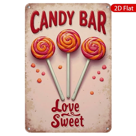 1pc Metal Wall Sign, 8x12 Inches, Vintage Candy Bar Theme, Features Colorful Lollipops, Rustproof & UV Protected, Perfect for Kitchen, Cafe, Candy Shop, Kids Room Decor, Sweet Treats Collection
