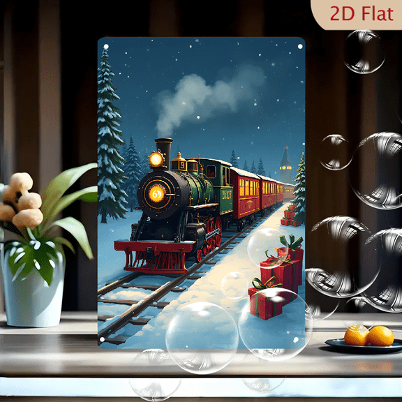 1pc Metal Wall Sign, 8x12 Inches, Vintage Christmas Express Steam Train Delivering Gifts in Snowy Winter Wonderland Decorative Tin Sign, Perfect for Festive Home, Cafe, Bar, Living Room, Kids Room
